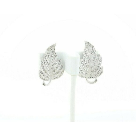 Sterling Silver Marcasite Leaf Clip On Earrings Screw Back - Picture 5 of 7